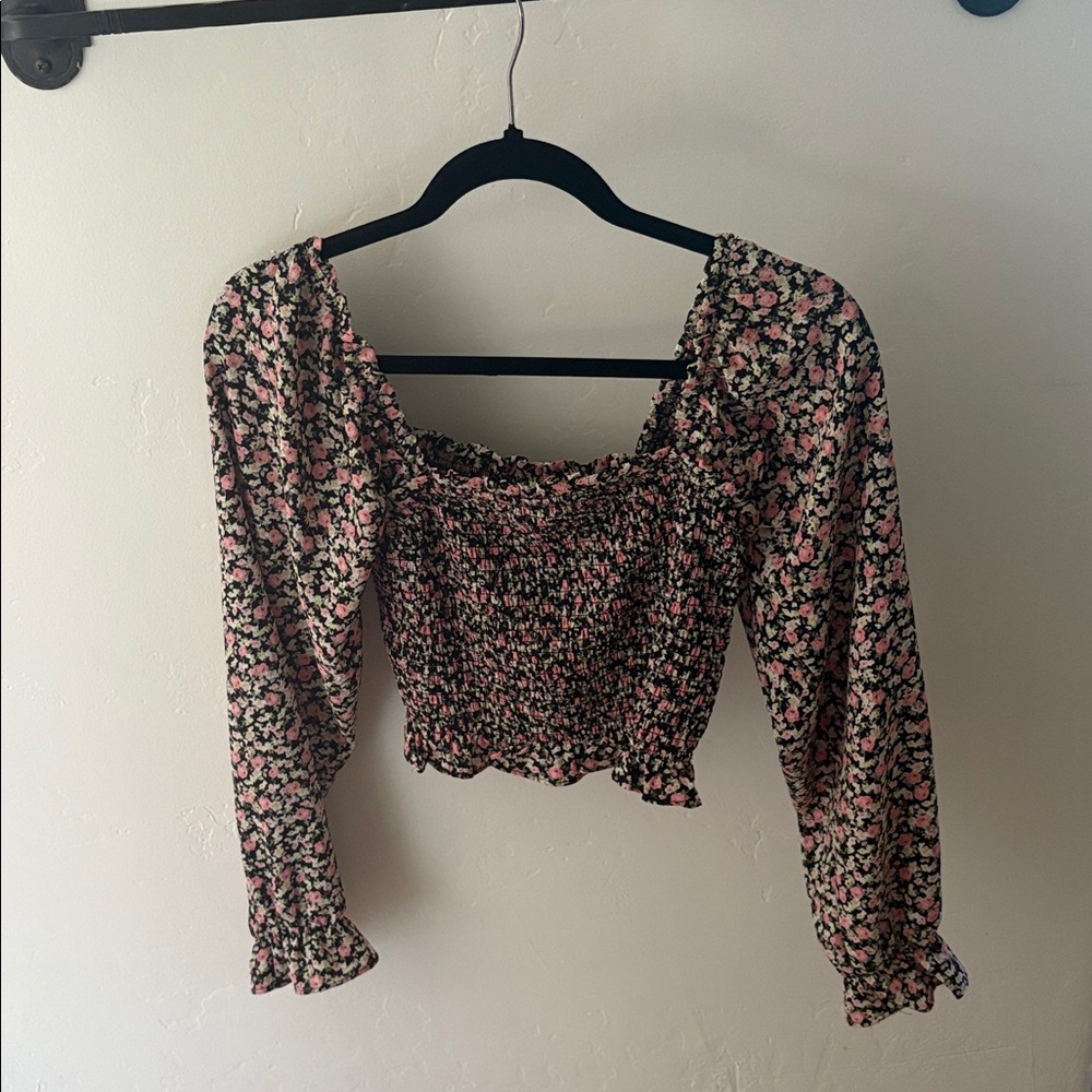 Forever 21 Black and Pink Floral Blouse